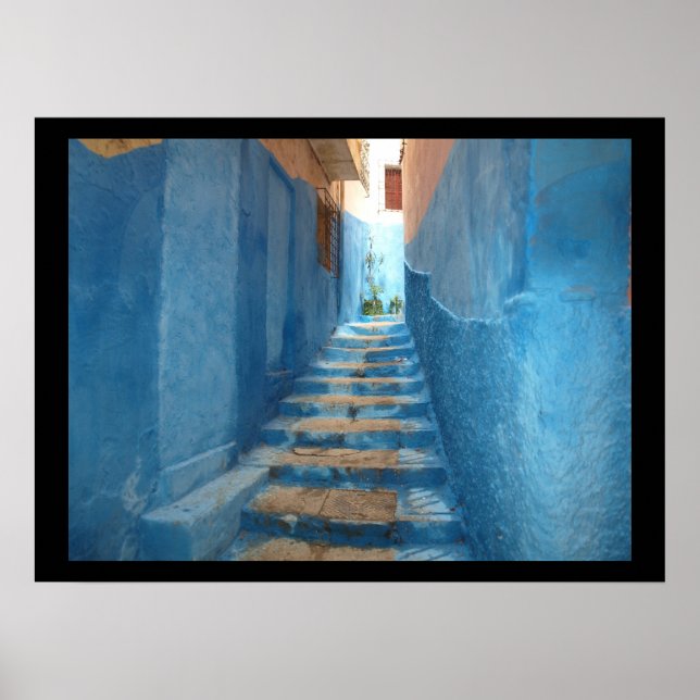 Narrow Blue Stairway in Morocco Poster (Front)
