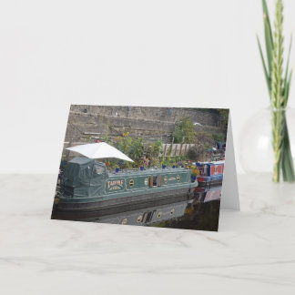 Narrow boat and flower garden letterpress thank you card