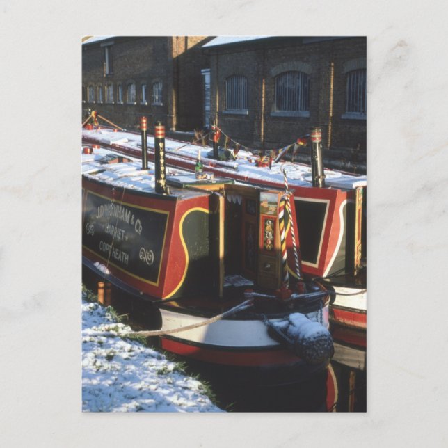 Narrow boats in winter postcard (Front)