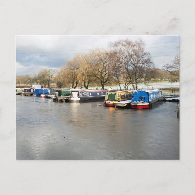 Narrow boats winter Higher Poynton Postcard (Front)