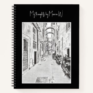 Narrow Italian street - black&white pencil art