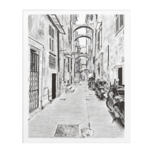 Narrow Italian street - Pencil - Black&White Acrylic Print