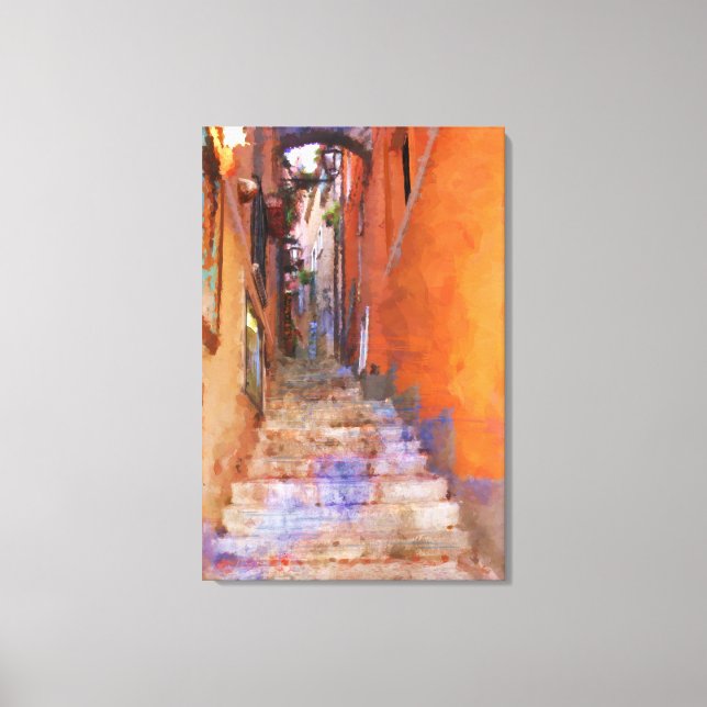 Narrow Steps Taormina Sicily Italy Street Painting Canvas Print (Front)