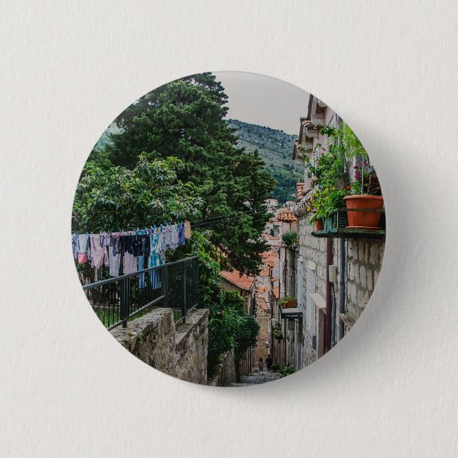 Narrow stone street in Dubrovnik Button (Front)