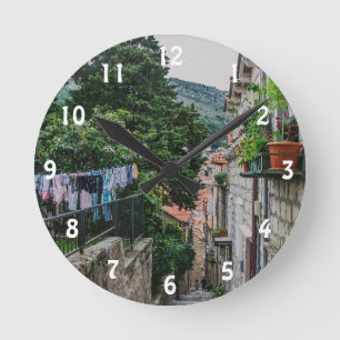 Narrow stone street in Dubrovnik Round Clock