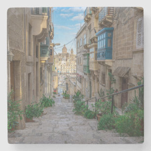 Narrow stone street in Malta Canvas Print Coaster
