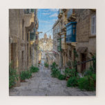 Narrow stone street in Malta Jigsaw Puzzle<br><div class="desc">Narrow street with stairs in Valletta, Malta</div>