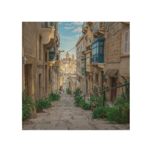 Narrow stone street in Malta Wood Wall Art