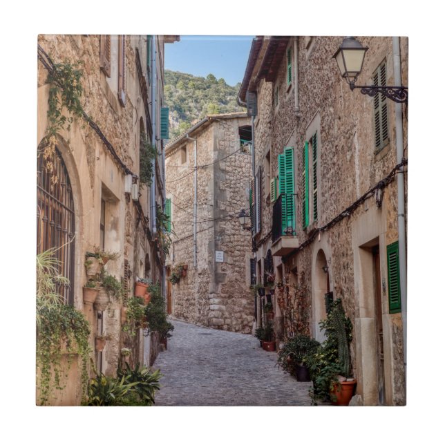 Narrow street in Valldemossa village - Mallorca Ceramic Tile (Front)