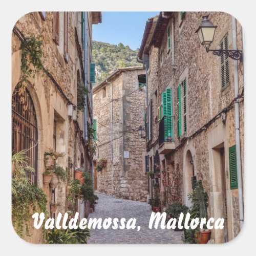 Narrow street in Valldemossa village _ Mallorca Square Sticker