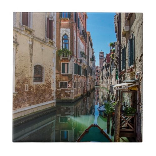Narrow street with canal in Venice Ceramic Tile