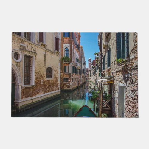 Narrow street with canal in Venice Doormat