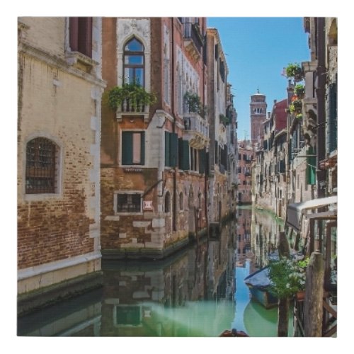 Narrow street with canal in Venice Faux Canvas Print