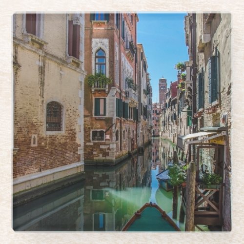 Narrow street with canal in Venice Glass Coaster