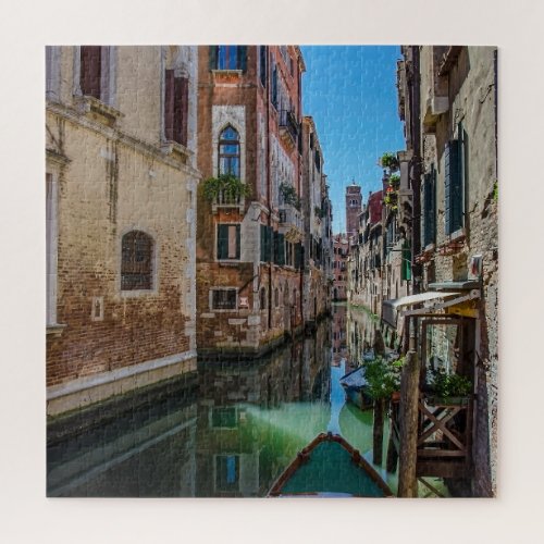 Narrow street with canal in Venice Jigsaw Puzzle