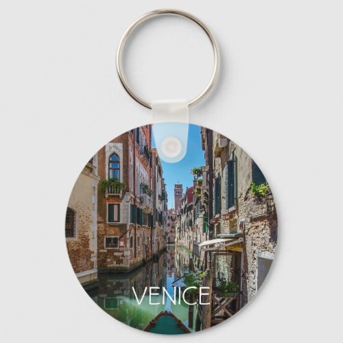 Narrow street with canal in Venice Keychain