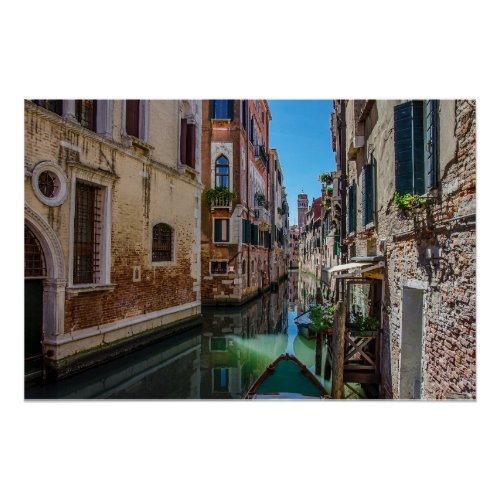 Narrow street with canal in Venice Poster