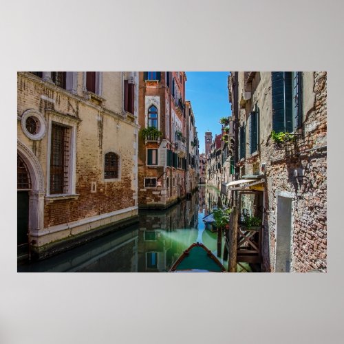 Narrow street with canal in Venice Poster