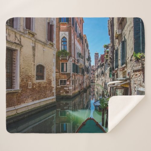 Narrow street with canal in Venice Sherpa Blanket
