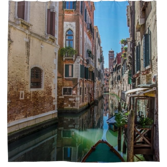Narrow street with canal in Venice Shower Curtain (Front)