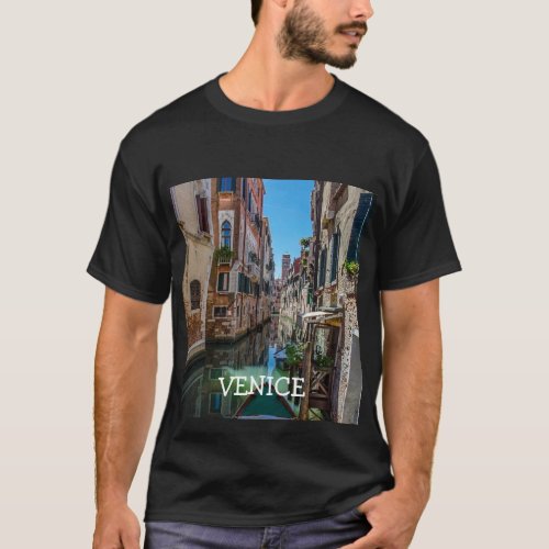 Narrow street with canal in Venice T_Shirt