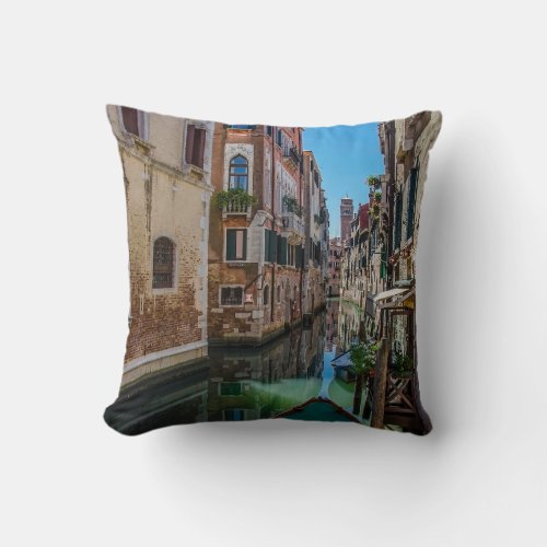 Narrow street with canal in Venice Throw Pillow