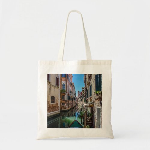 Narrow street with canal in Venice Tote Bag