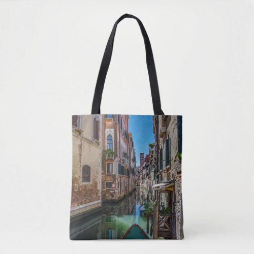 Narrow street with canal in Venice Tote Bag