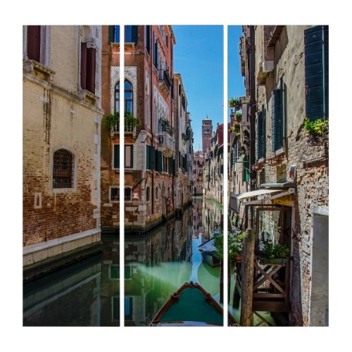 Narrow street with canal in Venice Triptych