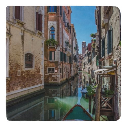 Narrow street with canal in Venice Trivet