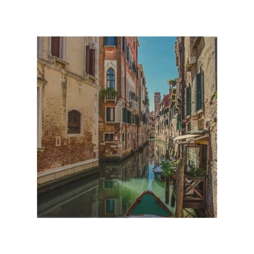 Narrow street with canal in Venice Wood Wall Art