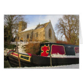 Narrowboat and Church in the snow. (Front Horizontal)