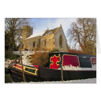 Narrowboat and Church in the snow. Cards