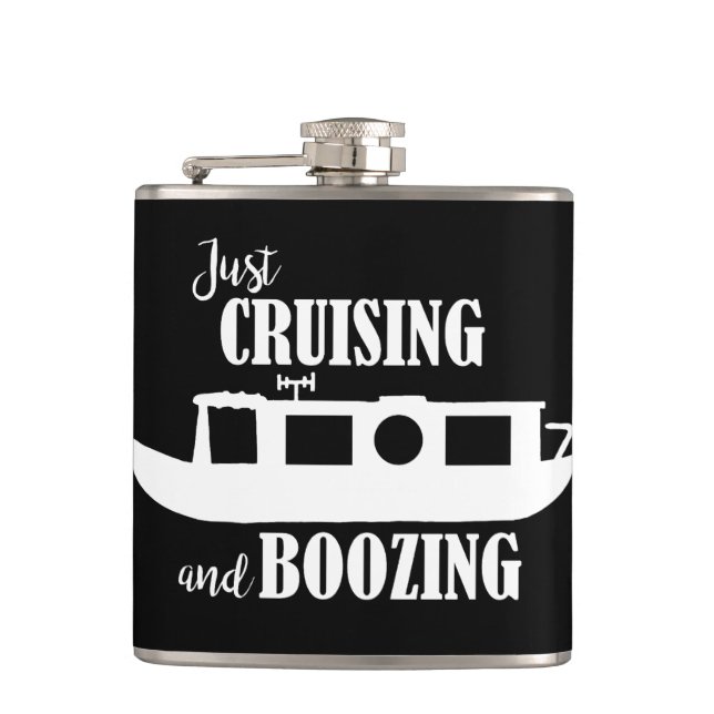 Narrowboat Canal Boat Drinking Quote Flask (Front)