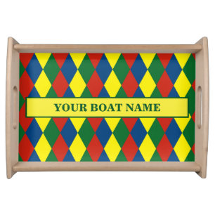 Narrowboat Canal Boat Name Harlequin Diamonds Serving Tray