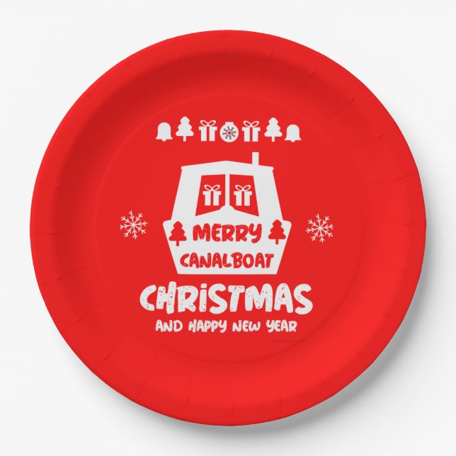 Narrowboat Canal Christmas Xmas Gifts    Paper Plates (Front)