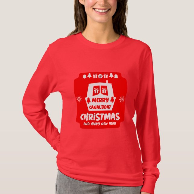 Narrowboat Canal Christmas Xmas Gifts   T-Shirt (Front)