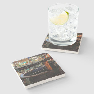 Narrowboat coaster: Leeds Canal Basin at night. Stone Coaster