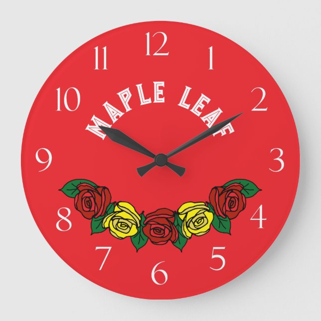 Narrowboat Folk Art Red Roses Large Clock (Front)