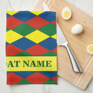 Narrowboat Harlequin Diamonds Custom Boat Name Kitchen Towel
