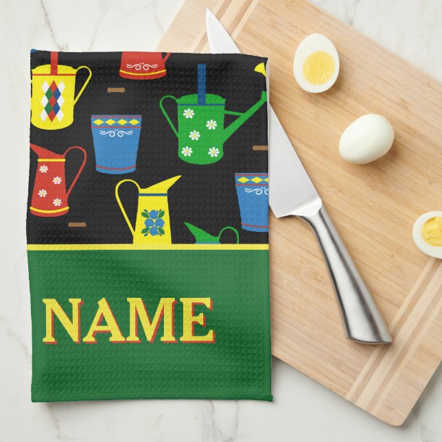 Narrowboat Patterned Canal Boat Name Kitchen Towel (Quarter Fold)