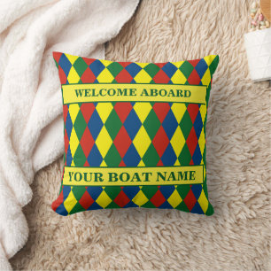 Narrowboat Welcome Aboard Boat Name Diamonds Throw Pillow