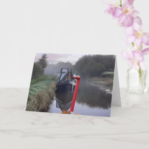Narrowboats on a misty morning Blank Card