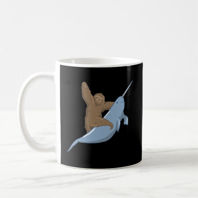 Narwahl Unicorn Beluga Tusk Whale Fish Sloth Gift Coffee Mug (Left)
