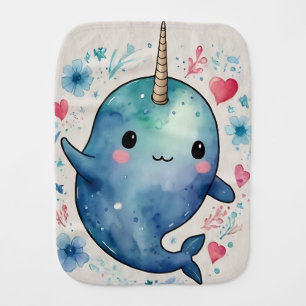 Narwal Watercolor Heart Floral Print Baby Burp Cloth