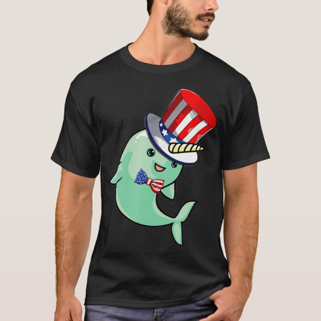 narwhal American Flag Hat Patriotic 4th Of July Ts T-Shirt (Front)