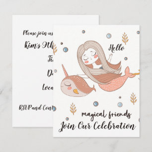 Narwhal and Mermaid Magical Friends Invitation