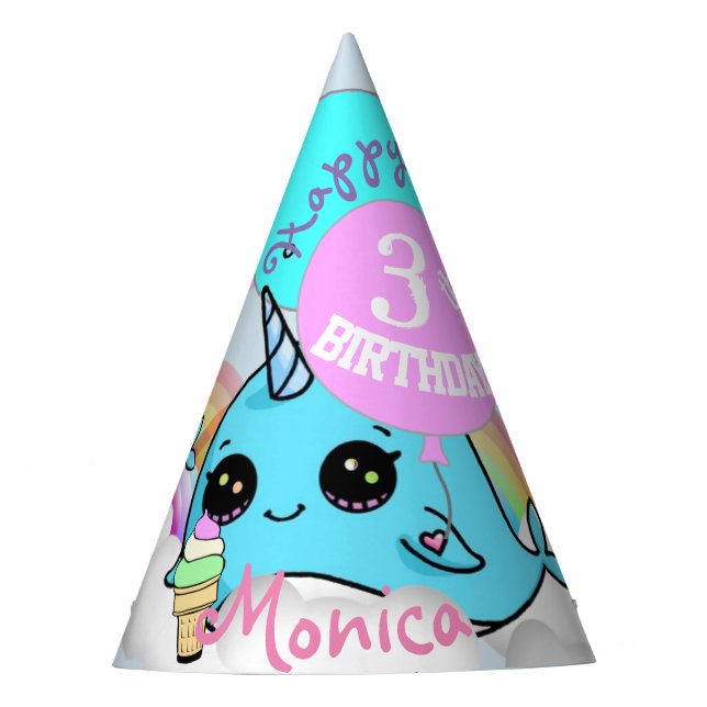 Narwhal and Mermaid Party Favor Hat Personalized (Front)