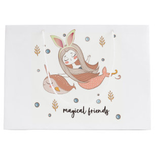 Narwhal and Mermaid with Bunny Ears Friends Large Gift Bag