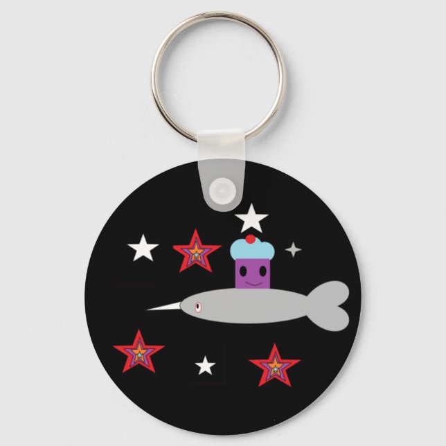 Narwhal and the Space cupcake Keychain (Front)